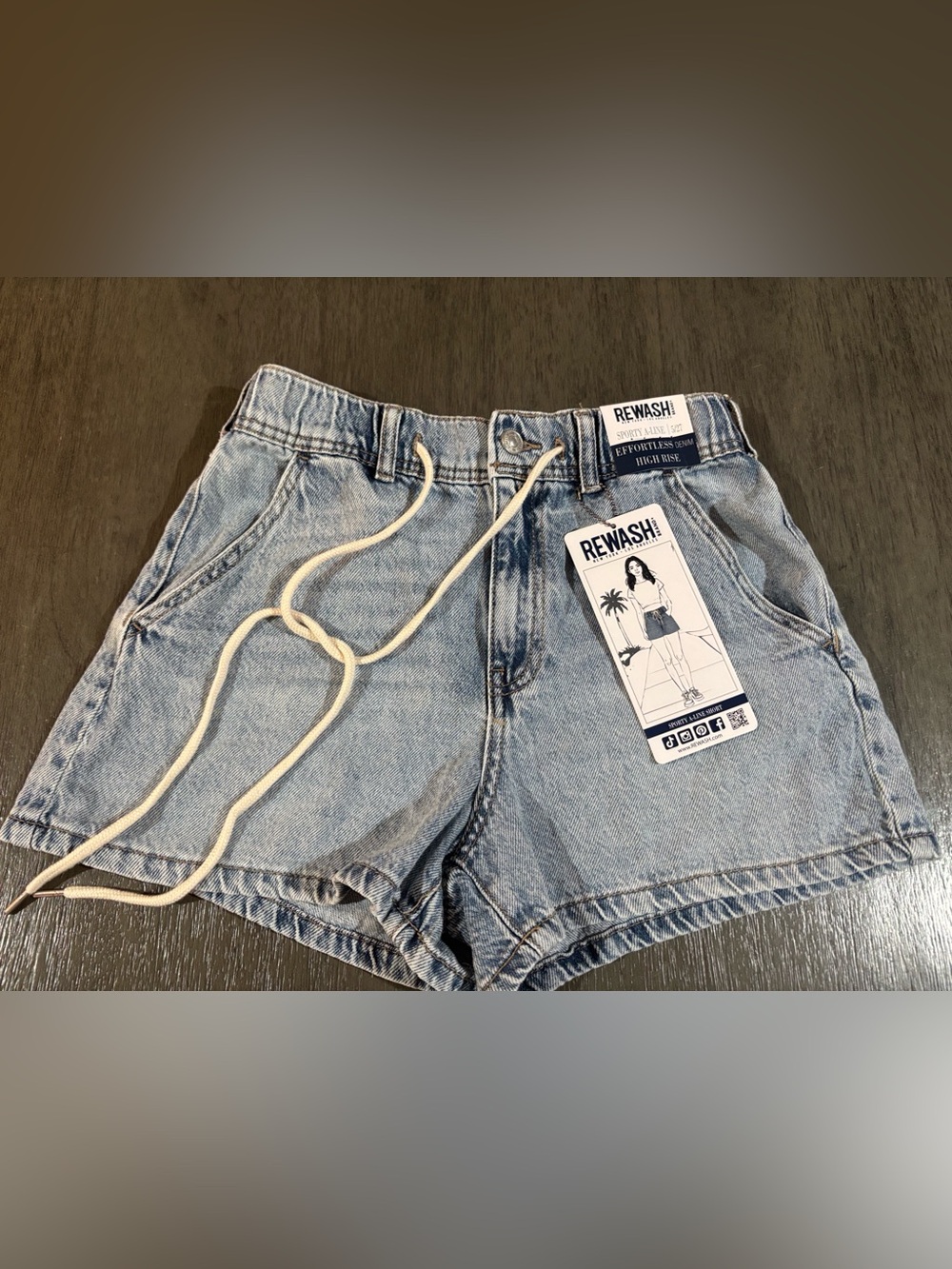 Rewash Light Wash Denim Drawstring Shorts